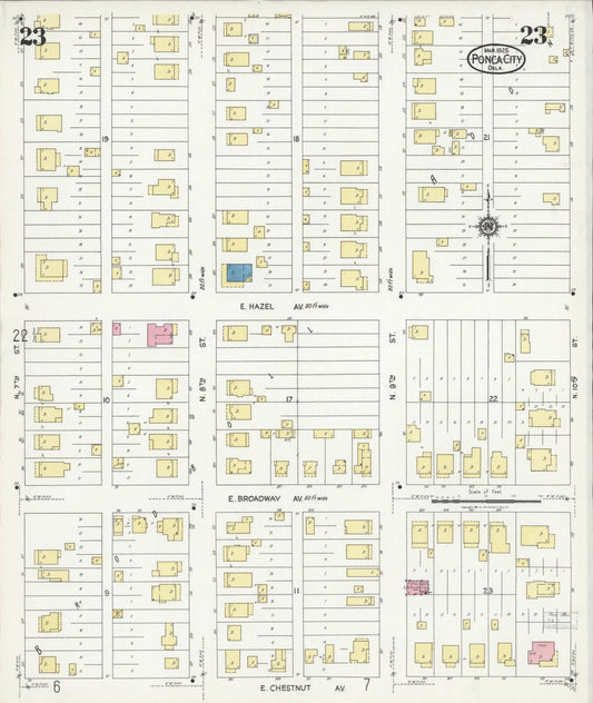 Sanborn Fire Insurance Map from Ponca City, Kay County, Oklahoma (1925), Sheet #0023 - Historic Sanborn Fire Insurance Map Print, vintage old map wall art, antique decor, genealogy gift, Oklahoma Oklahoma map