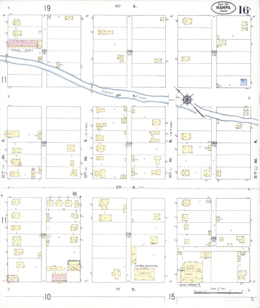Sanborn Fire Insurance Map from Nampa, Canyon County, Idaho (1911), Sheet #0016 - Historic Sanborn Fire Insurance Map Print, vintage old map wall art, antique decor, genealogy gift, Idaho Idaho map