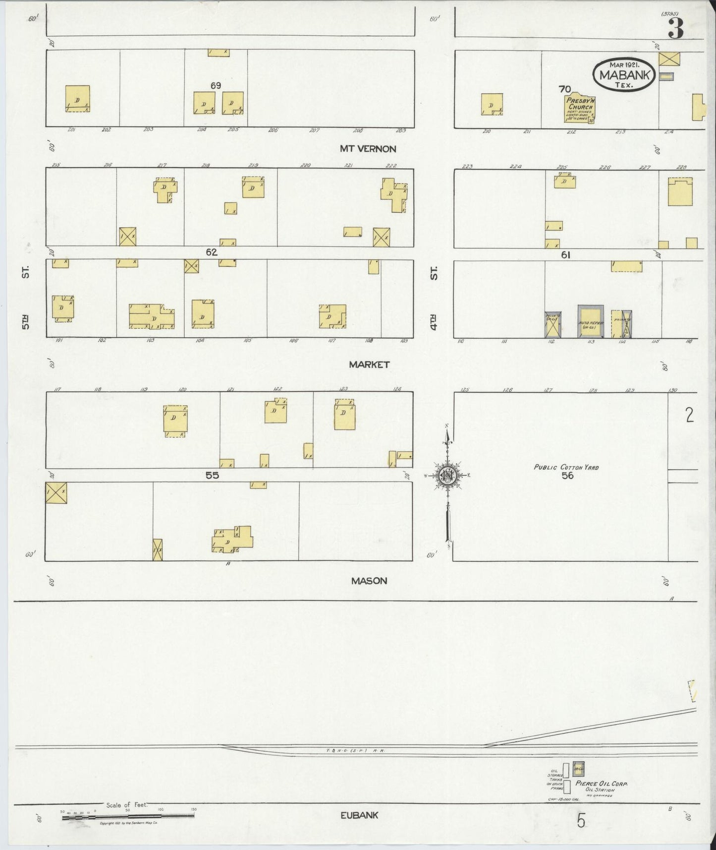 Sanborn Fire Insurance Map from Mabank, Kaufman County, Texas (1921), Sheet #0003 - Complete Map Set gallery image, historic Sanborn map, vintage wall art, Texas Texas