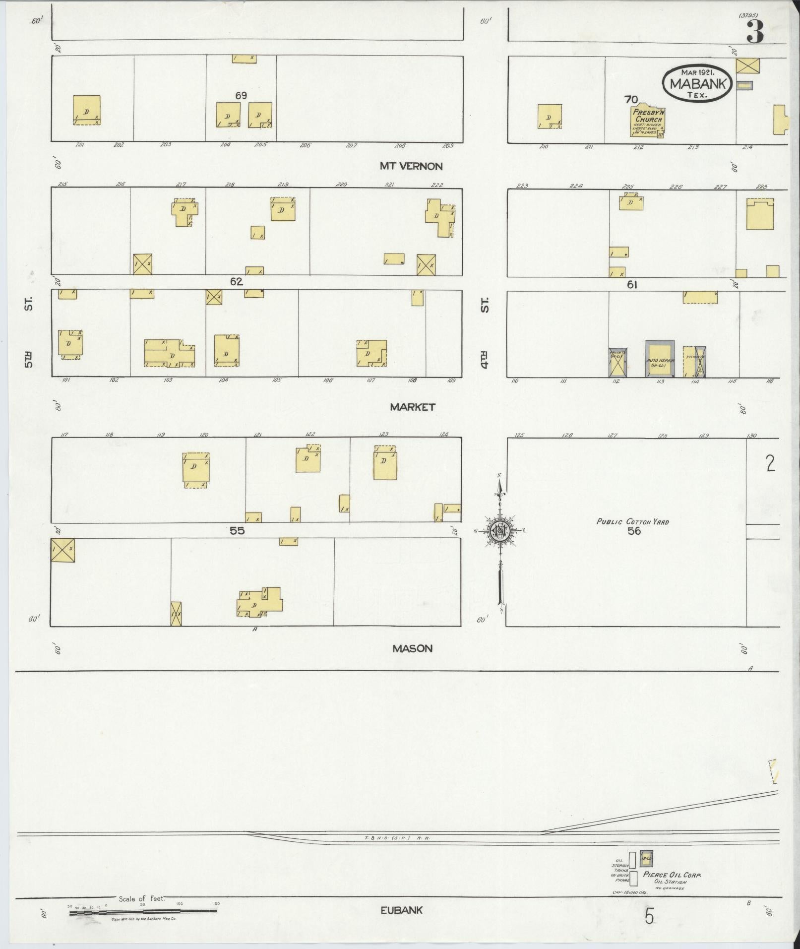 Sanborn Fire Insurance Map from Mabank, Kaufman County, Texas (1921), Sheet #0003 - Complete Map Set gallery image, historic Sanborn map, vintage wall art, Texas Texas