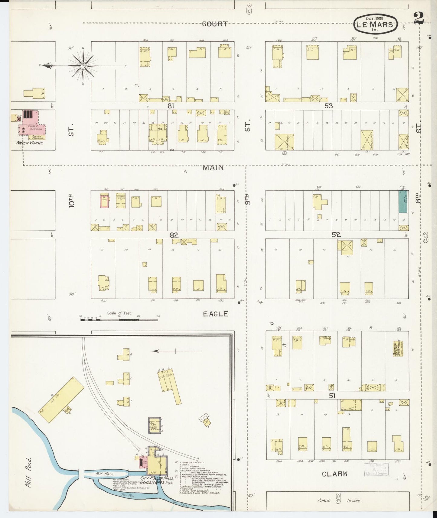 Sanborn Fire Insurance Map from Le Mars, Plymouth County, Iowa (1893), Sheet #0002 - Historic Sanborn Fire Insurance Map Print, vintage old map wall art