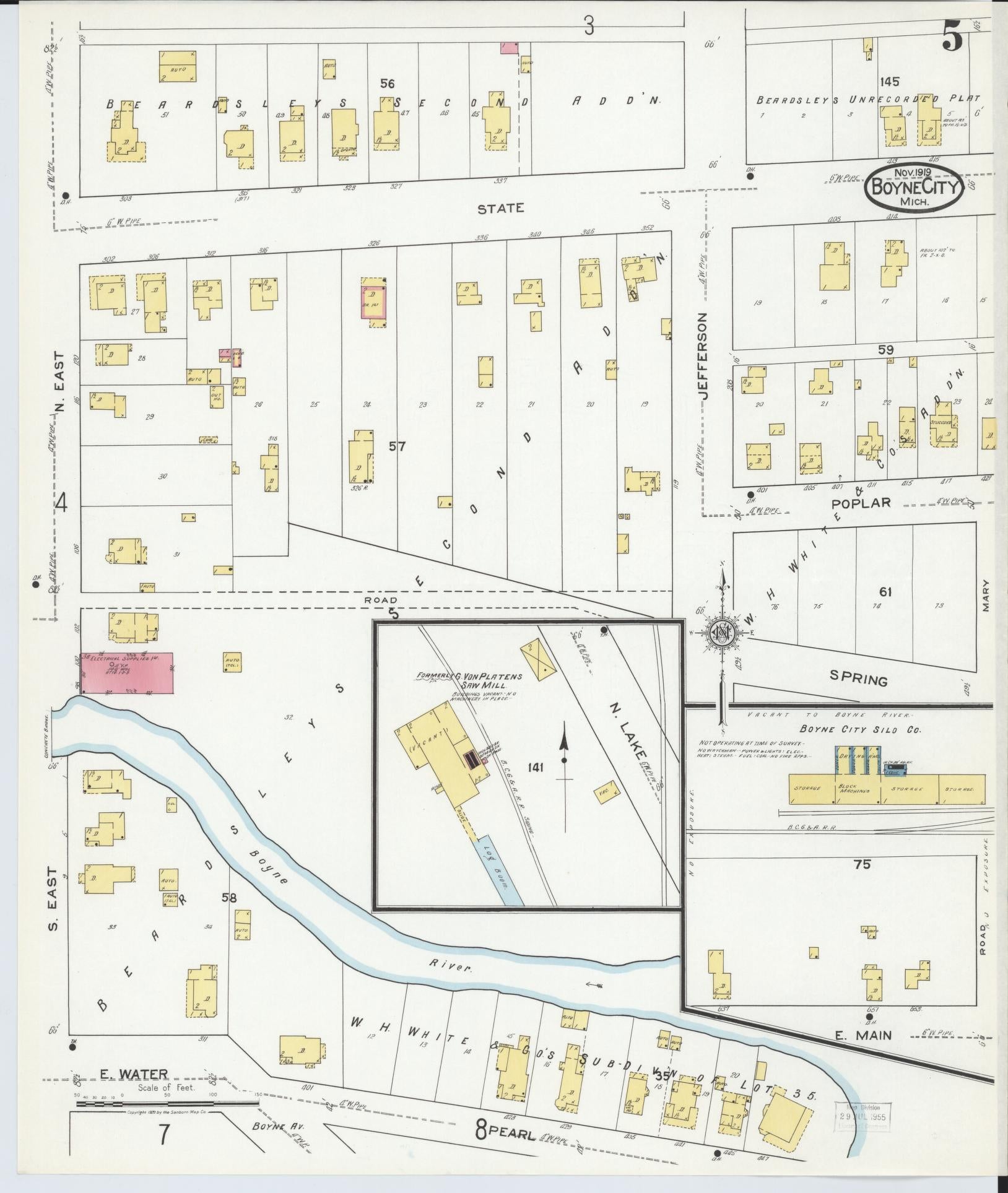 Sanborn Fire Insurance Map from Boyne City, Charlevoix County, Michigan (1919), Sheet #0005 - Historic Sanborn Fire Insurance Map Print, vintage old map wall art, antique decor, genealogy gift, Michigan Michigan map