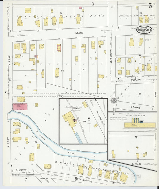 Sanborn Fire Insurance Map from Boyne City, Charlevoix County, Michigan (1919), Sheet #0005 - Historic Sanborn Fire Insurance Map Print, vintage old map wall art, antique decor, genealogy gift, Michigan Michigan map