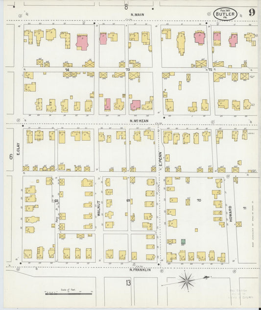 Sanborn Fire Insurance Map from Butler, Butler County, Pennsylvania (1901), Sheet #0009 - Historic Sanborn Fire Insurance Map Print, vintage old map wall art, antique decor, genealogy gift, Pennsylvania Pennsylvania map