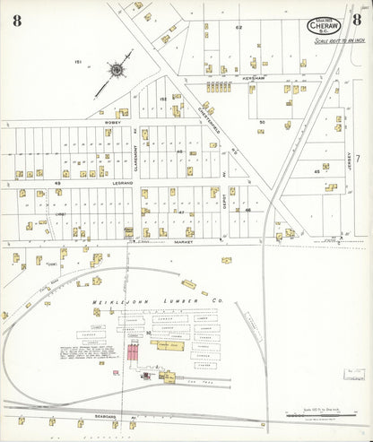 Sanborn Fire Insurance Map from Cheraw, Chesterfield County, South Carolina (1923), Sheet #0008 - Complete Map Set gallery image, historic Sanborn map, vintage wall art, South Carolina South Carolina