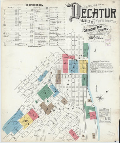Sanborn Fire Insurance Map from Decatur, Morgan County, Alabama (1903), Sheet #0001 - Complete Map Set gallery image, historic Sanborn map, vintage wall art, Alabama Alabama