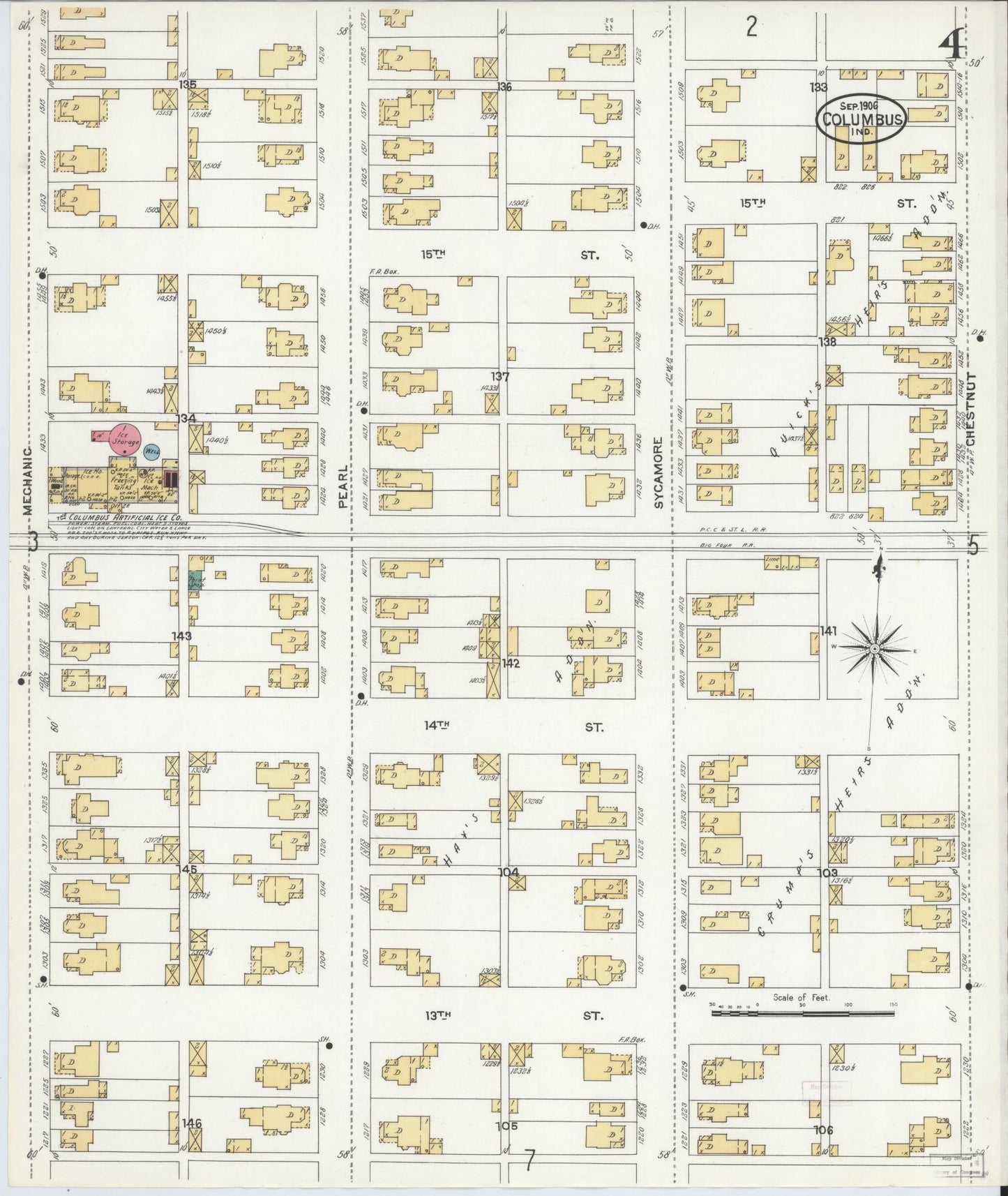 Sanborn Fire Insurance Map from Columbus, Bartholomew County, Indiana (1906), Sheet #0004 - Complete Map Set gallery image, historic Sanborn map, vintage wall art, Indiana Indiana