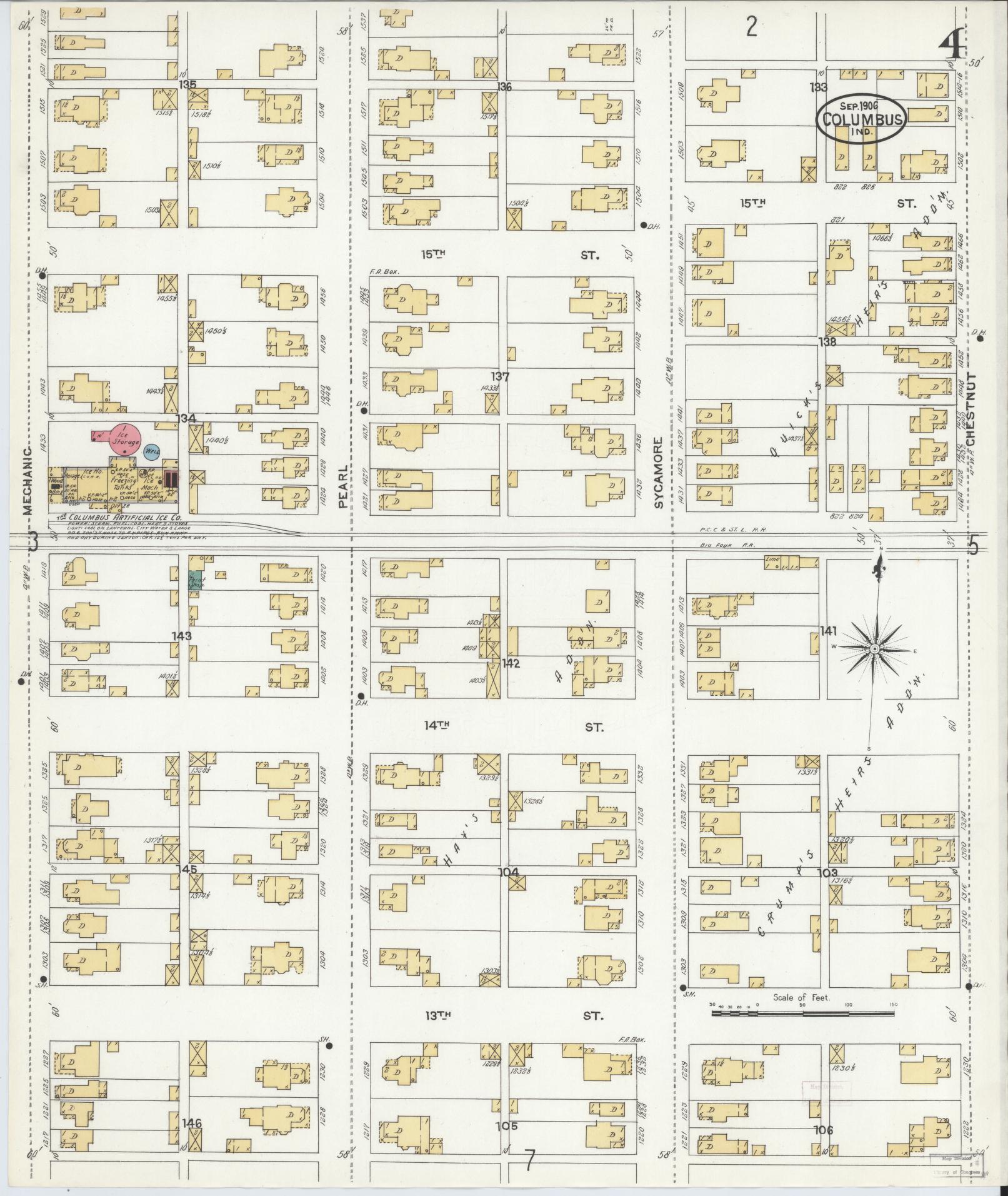 Sanborn Fire Insurance Map from Columbus, Bartholomew County, Indiana (1906), Sheet #0004 - Complete Map Set gallery image, historic Sanborn map, vintage wall art, Indiana Indiana