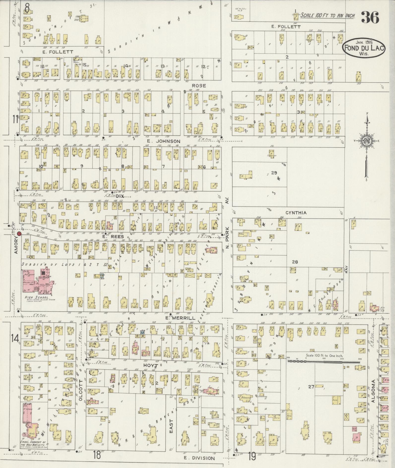 Sanborn Fire Insurance Map from Fond du Lac, Fond du Lac County, Wisconsin (1915), Sheet #0036 - Complete Map Set gallery image, historic Sanborn map, vintage wall art, Wisconsin Wisconsin