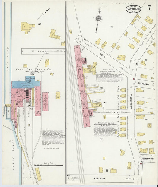 Sanborn Fire Insurance Map from Carthage, Jefferson County, New York (1915), Sheet #0007 - Historic Sanborn Fire Insurance Map Print, vintage old map wall art, antique decor, genealogy gift, New York New York map
