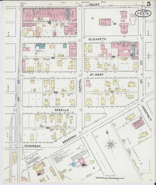 Sanborn Fire Insurance Map from Pekin, Tazewell County, Illinois (1892), Sheet #0005 - Historic Sanborn Fire Insurance Map Print, vintage old map wall art, antique decor, genealogy gift, Illinois Illinois map