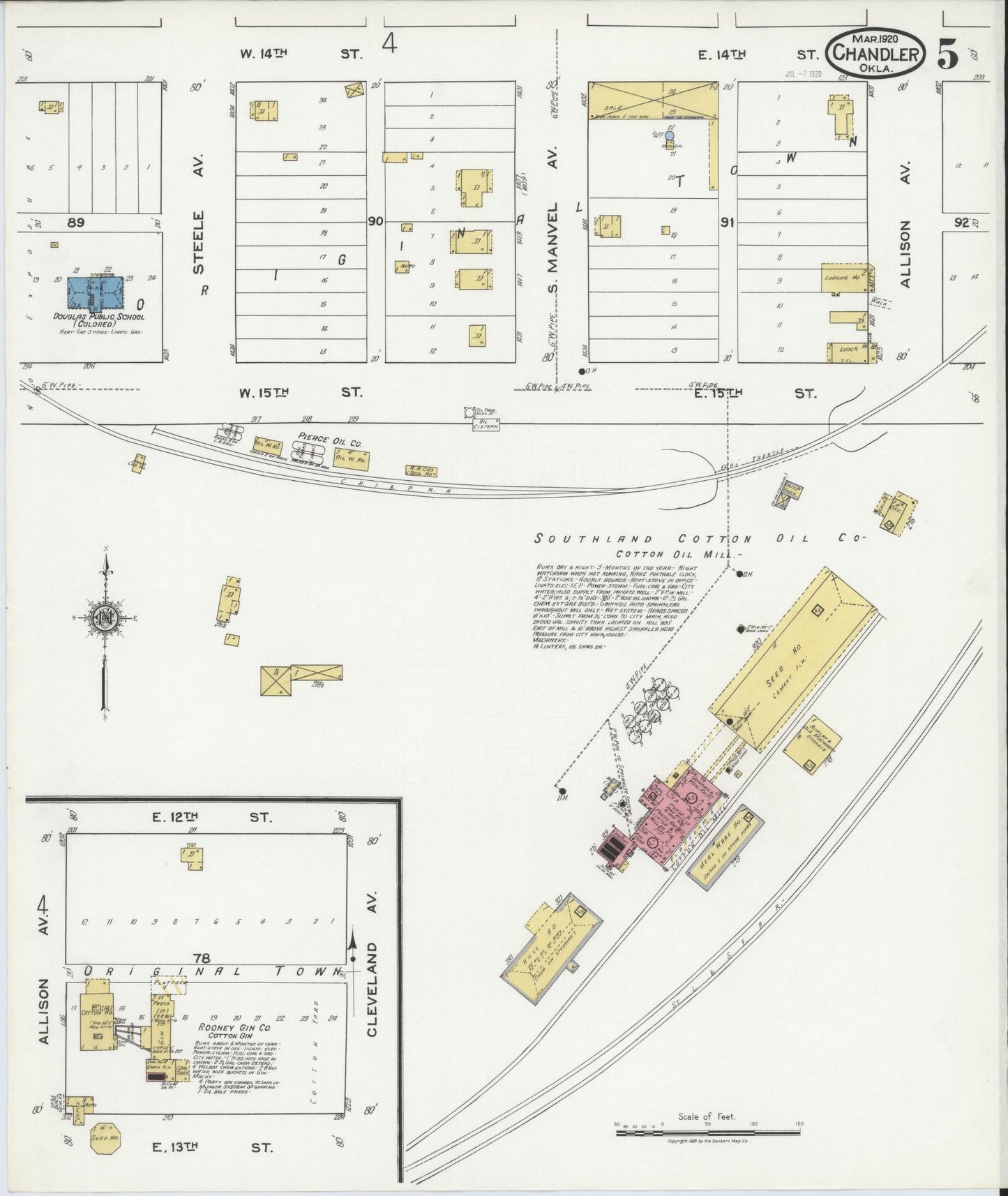 Sanborn Fire Insurance Map from Chandler, Lincoln County, Oklahoma (1920), Sheet #0005 - Historic Sanborn Fire Insurance Map Print, vintage old map wall art, antique decor, genealogy gift, Oklahoma Oklahoma map