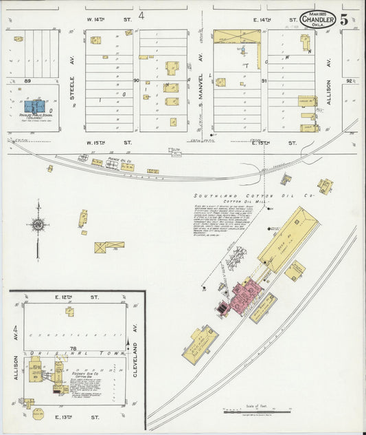 Sanborn Fire Insurance Map from Chandler, Lincoln County, Oklahoma (1920), Sheet #0005 - Historic Sanborn Fire Insurance Map Print, vintage old map wall art, antique decor, genealogy gift, Oklahoma Oklahoma map