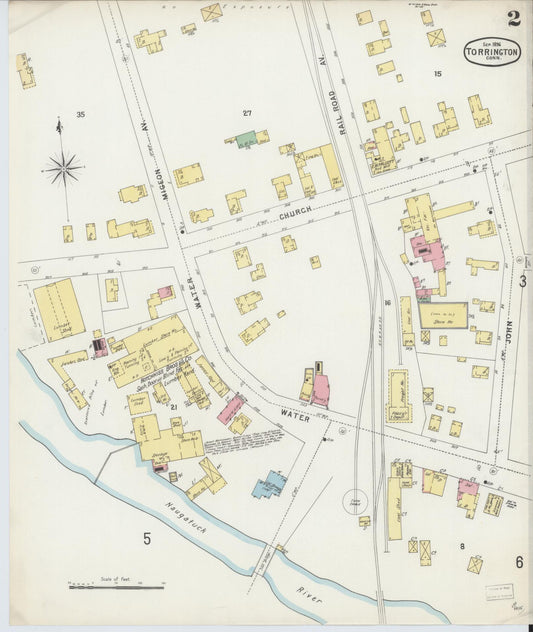 Sanborn Fire Insurance Map from Torrington, Litchfield County, Connecticut (1896), Sheet #0002 - Historic Sanborn Fire Insurance Map Print, vintage old map wall art, antique decor, genealogy gift, Connecticut Connecticut map