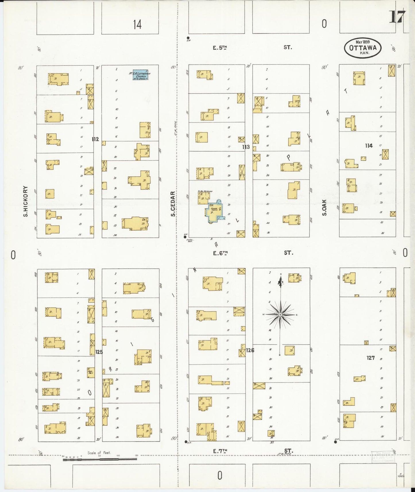 Sanborn Fire Insurance Map from Ottawa, Franklin County, Kansas (1899), Sheet #0017 - Complete Map Set gallery image, historic Sanborn map, vintage wall art, Kansas Kansas