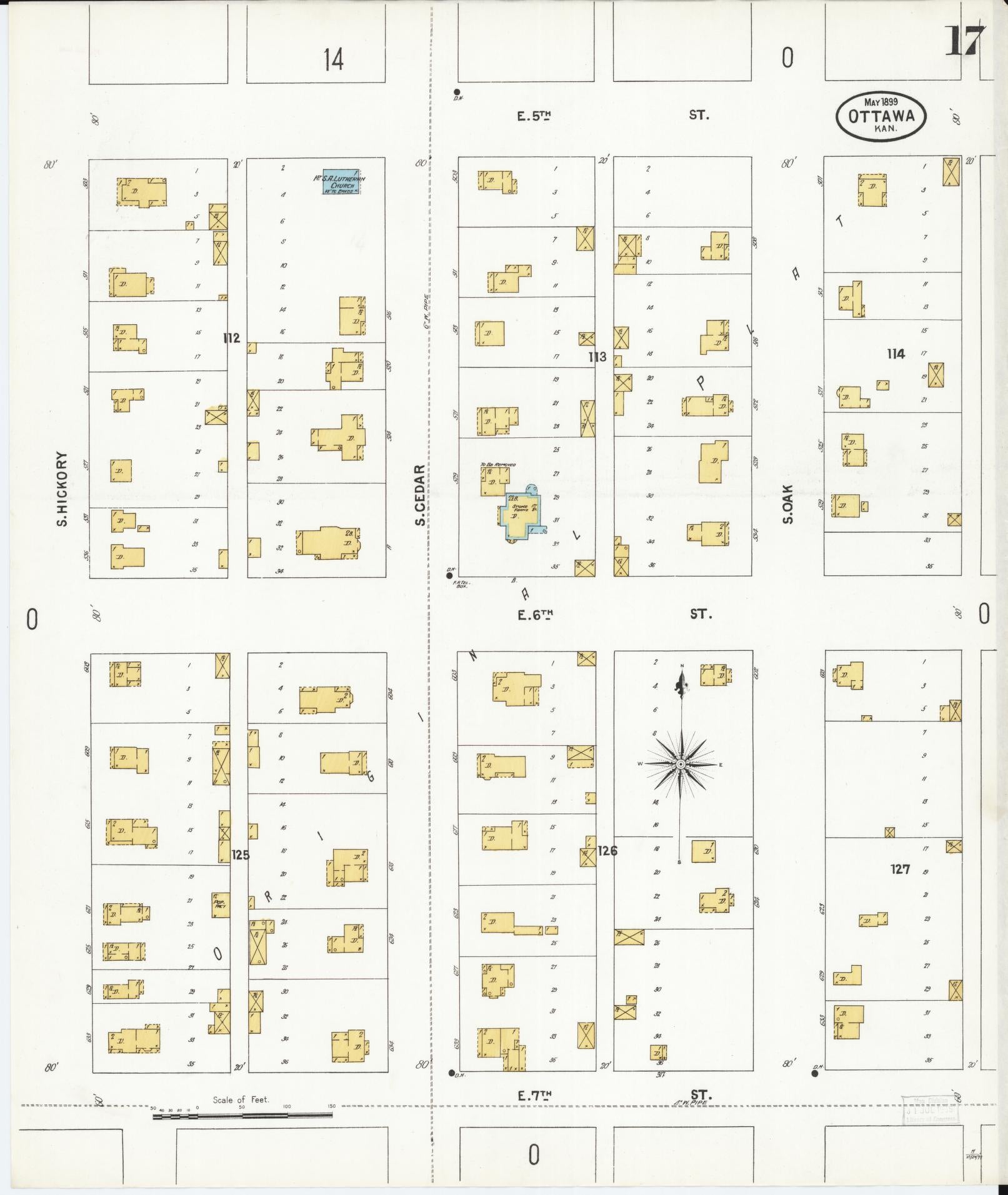 Sanborn Fire Insurance Map from Ottawa, Franklin County, Kansas (1899), Sheet #0017 - Complete Map Set gallery image, historic Sanborn map, vintage wall art, Kansas Kansas