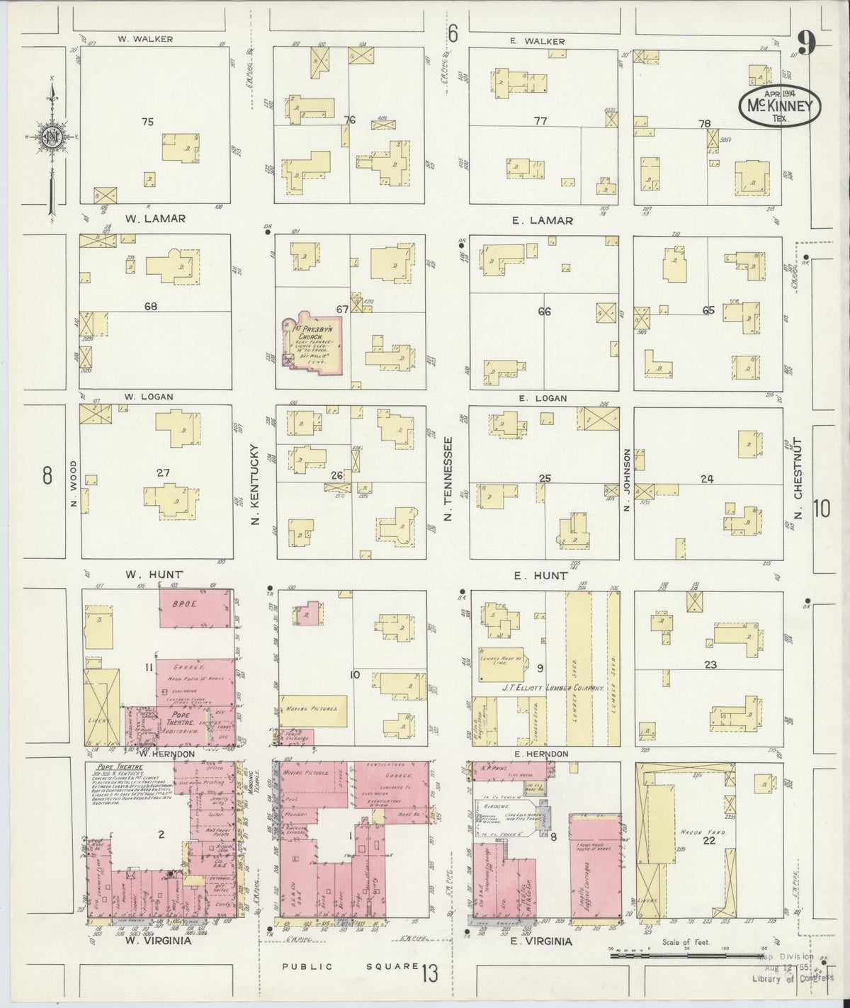Sanborn Fire Insurance Map from McKinney, Collin County, Texas (1914), Sheet #0009 - Complete Map Set gallery image, historic Sanborn map, vintage wall art, Texas Texas