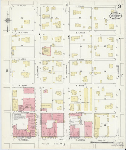Sanborn Fire Insurance Map from McKinney, Collin County, Texas (1914), Sheet #0009 - Complete Map Set gallery image, historic Sanborn map, vintage wall art, Texas Texas