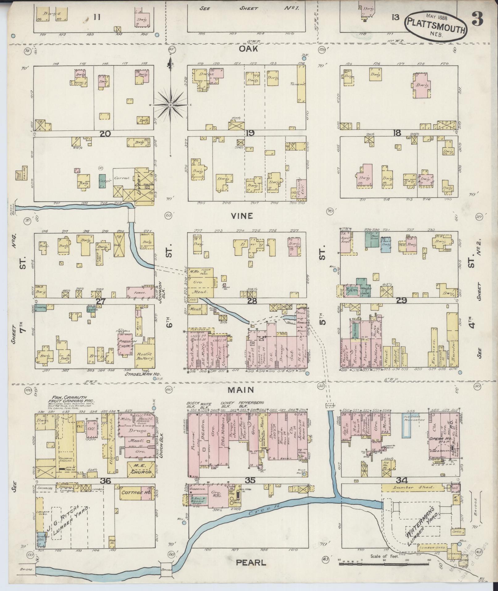 Sanborn Fire Insurance Map from Plattsmouth, Cass County, Nebraska (1888), Sheet #0003 - Historic Sanborn Fire Insurance Map Print, vintage old map wall art, antique decor, genealogy gift, Nebraska Nebraska map