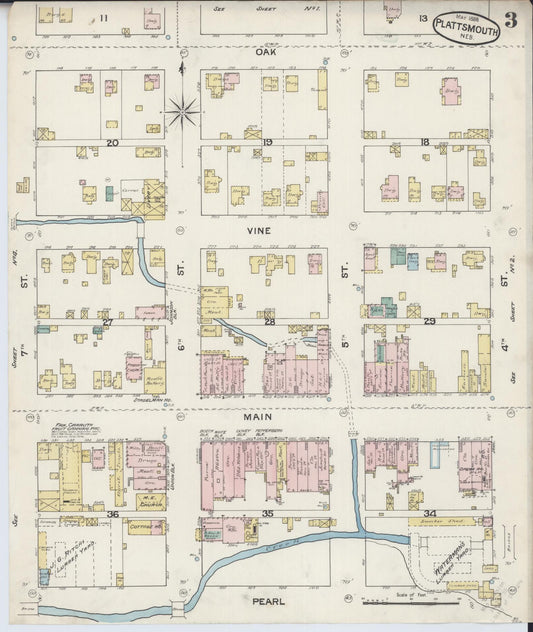 Sanborn Fire Insurance Map from Plattsmouth, Cass County, Nebraska (1888), Sheet #0003 - Historic Sanborn Fire Insurance Map Print, vintage old map wall art, antique decor, genealogy gift, Nebraska Nebraska map