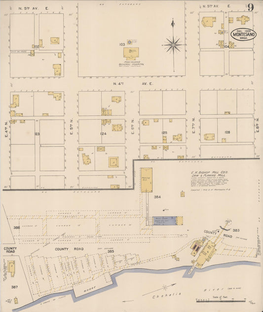 Sanborn Fire Insurance Map from Montesano, Grays Harbor County, Washington (1909), Sheet #0009 - Historic Sanborn Fire Insurance Map Print, vintage old map wall art, antique decor, genealogy gift, Washington Washington map
