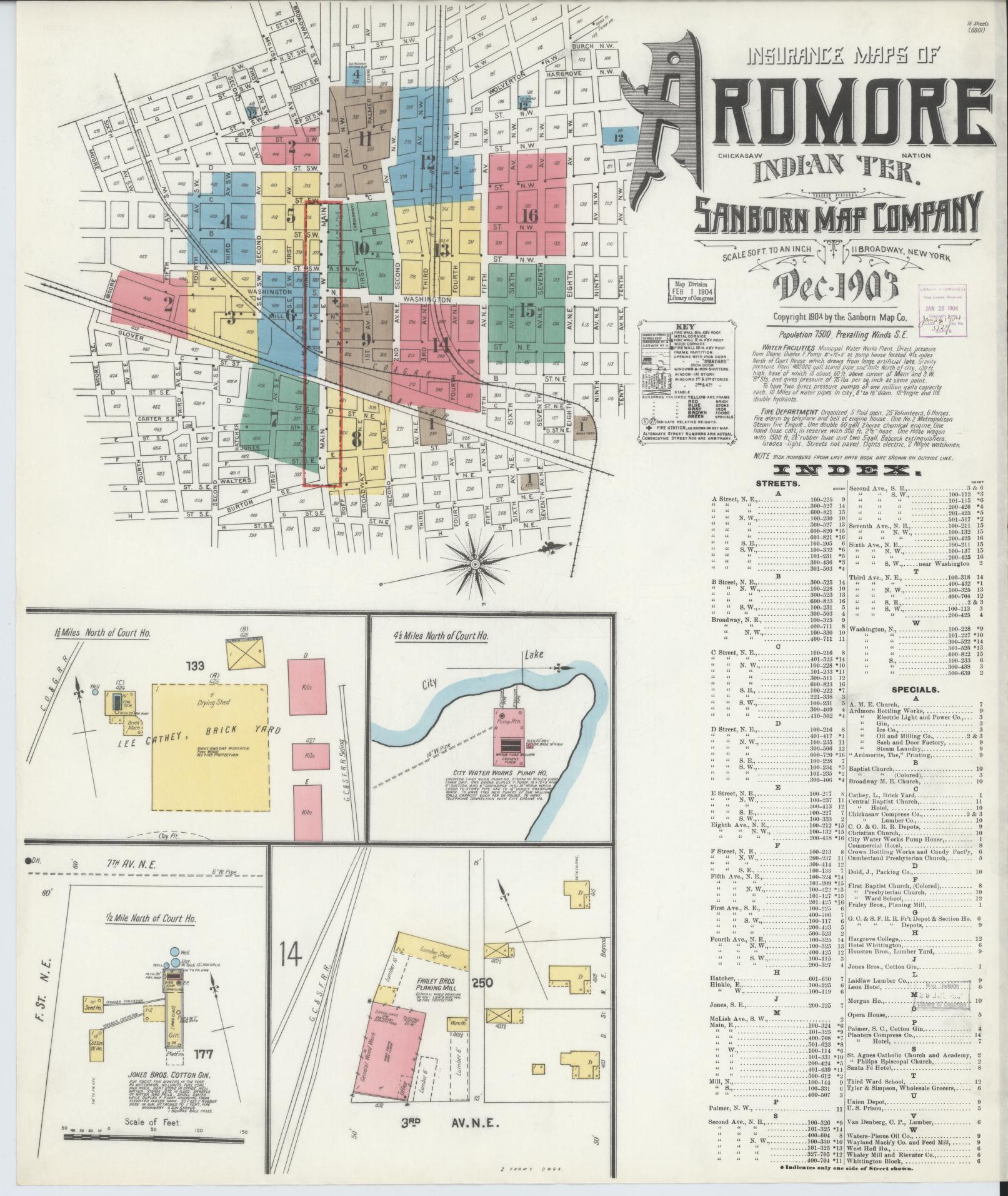 Sanborn Fire Insurance Map from Ardmore, Carter County, Oklahoma (1903), Sheet #0001 - Historic Sanborn Fire Insurance Map Print, vintage old map wall art, antique decor, genealogy gift, Oklahoma Oklahoma map