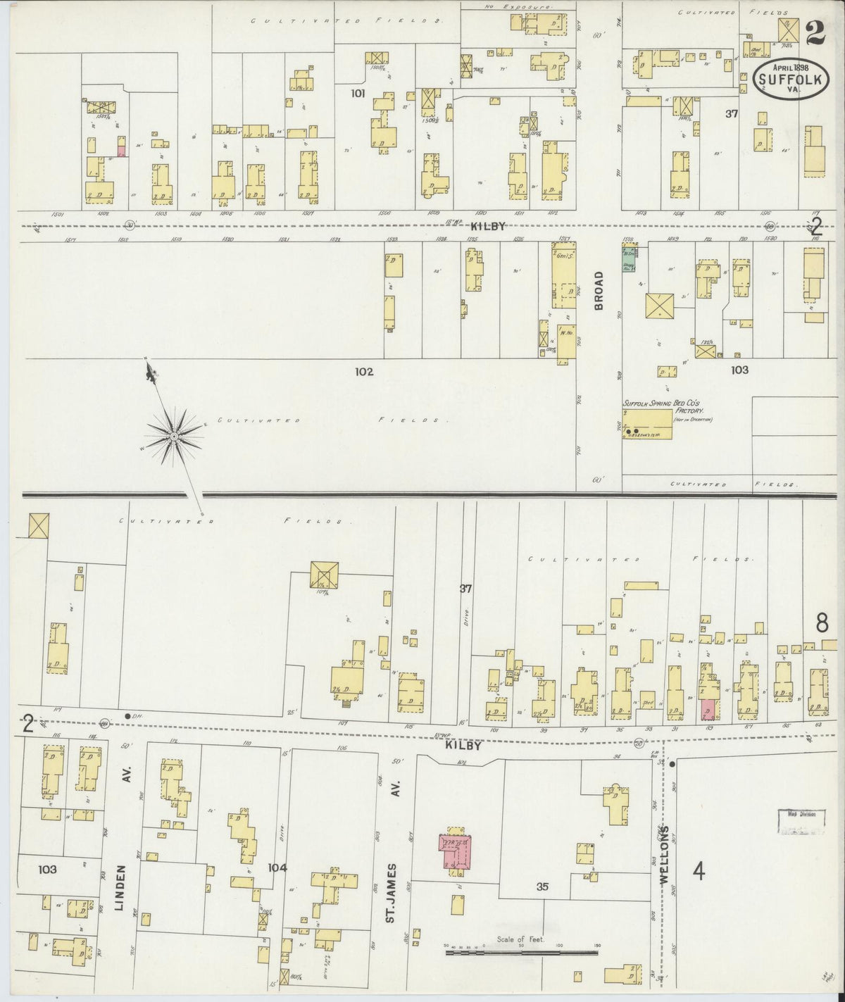 Sanborn Fire Insurance Map from Suffolk, Independent Cities, Virginia (1898), Sheet #0002 - Historic Sanborn Fire Insurance Map Print, vintage old map wall art, antique decor, genealogy gift, Virginia Virginia map