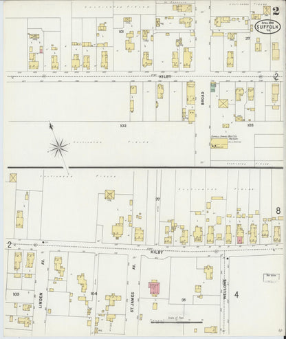 Sanborn Fire Insurance Map from Suffolk, Independent Cities, Virginia (1898), Sheet #0002 - Historic Sanborn Fire Insurance Map Print, vintage old map wall art, antique decor, genealogy gift, Virginia Virginia map