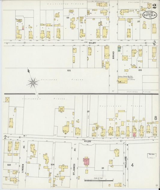 Sanborn Fire Insurance Map from Suffolk, Independent Cities, Virginia (1898), Sheet #0002 - Historic Sanborn Fire Insurance Map Print, vintage old map wall art, antique decor, genealogy gift, Virginia Virginia map