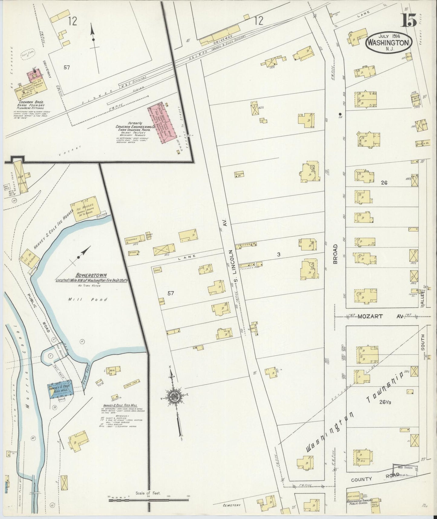 Sanborn Fire Insurance Map from Washington, Warren County, New Jersey (1914), Sheet #0015 - Historic Sanborn Fire Insurance Map Print, vintage old map wall art, antique decor, genealogy gift, Washington Washington map