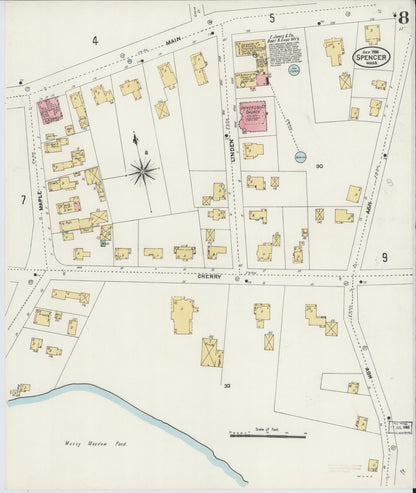 Sanborn Fire Insurance Map from Spencer, Worcester County, Massachusetts (1906), Sheet #0008 - Complete Map Set gallery image, historic Sanborn map, vintage wall art, Massachusetts Massachusetts