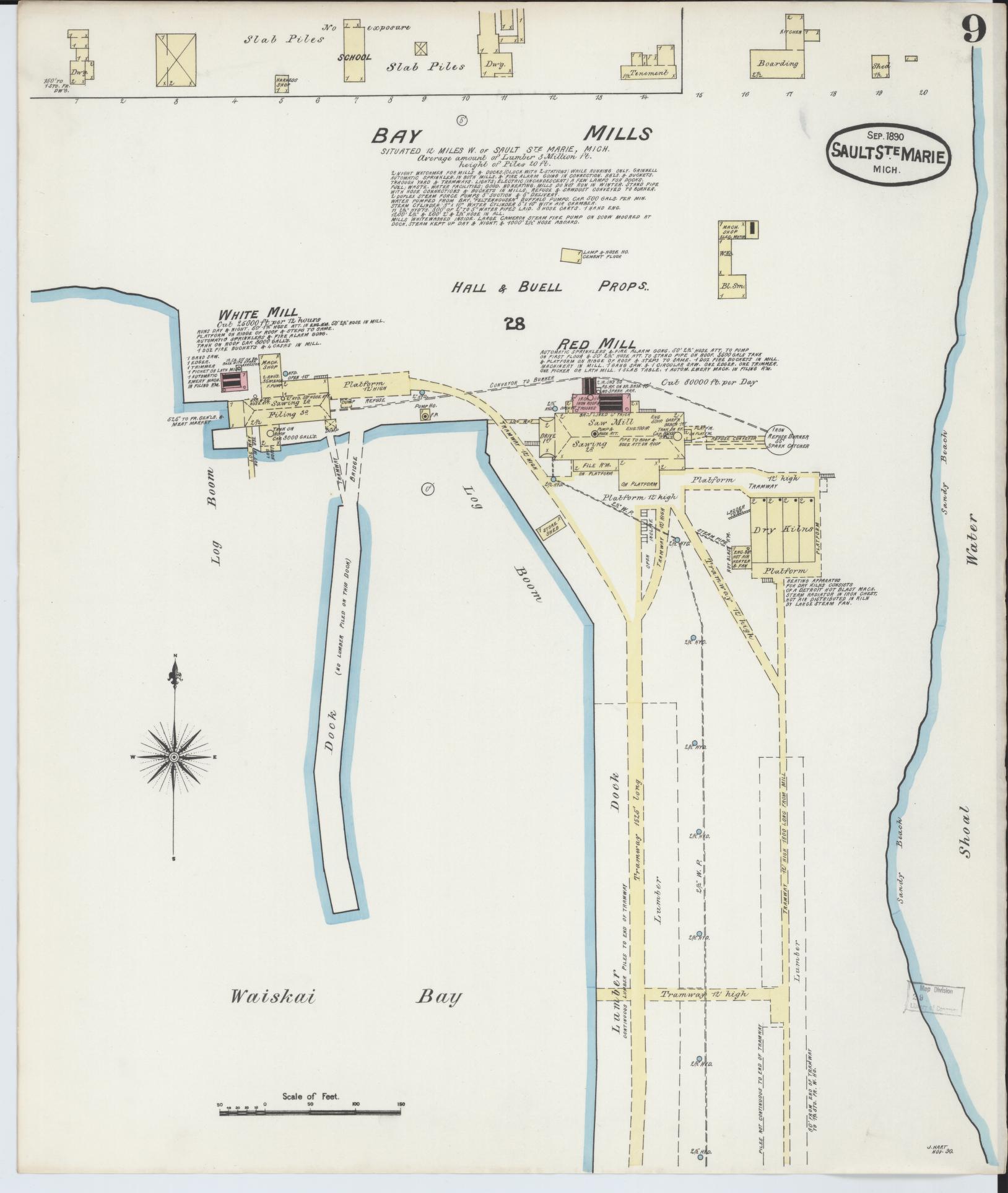 Sanborn Fire Insurance Map from Sault Sainte Marie, Chippewa County, Michigan (1890), Sheet #0009 - Complete Map Set gallery image, historic Sanborn map, vintage wall art, Michigan Michigan