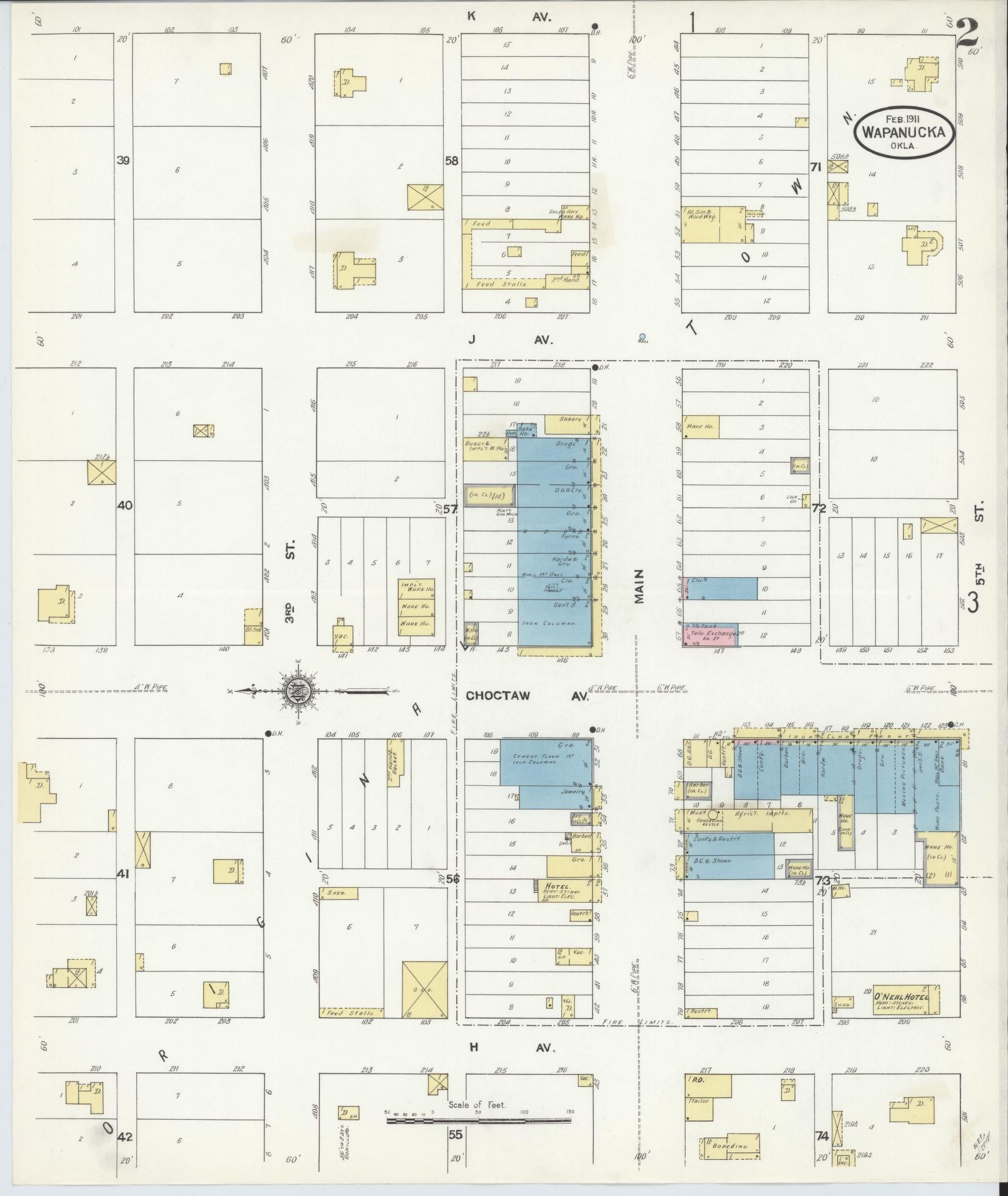 Sanborn Fire Insurance Map from Wapanucka, Johnston County, Oklahoma (1911), Sheet #0002 - Historic Sanborn Fire Insurance Map Print, vintage old map wall art, antique decor, genealogy gift, Oklahoma Oklahoma map
