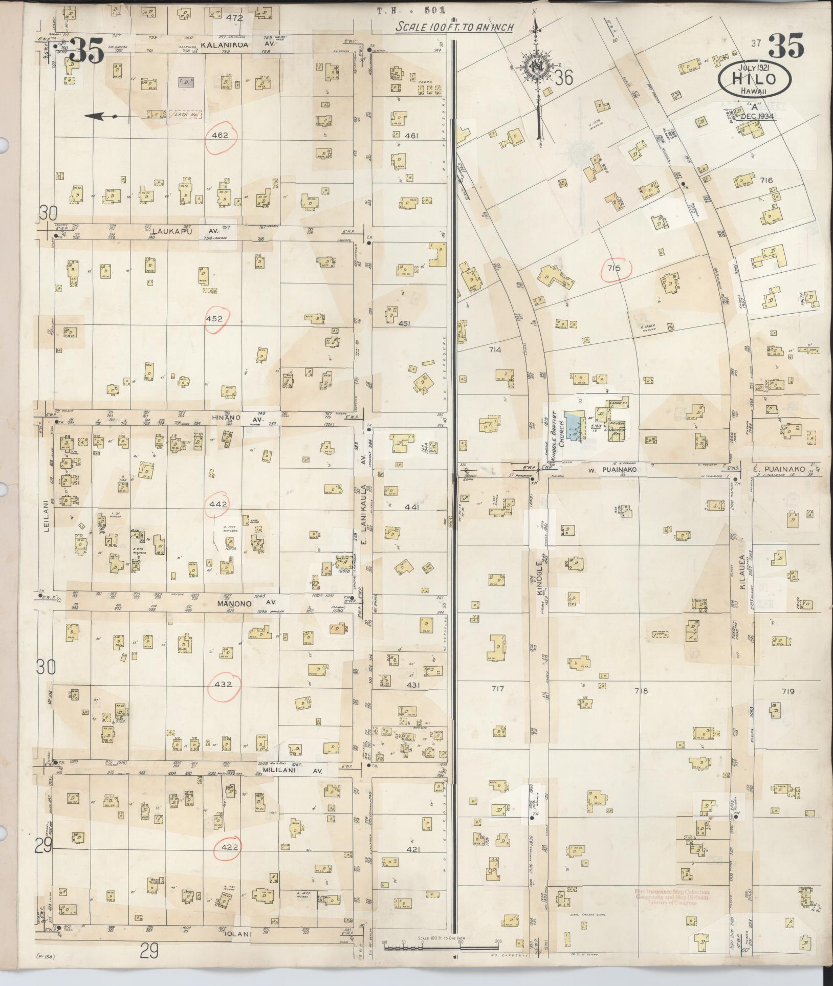 Sanborn Fire Insurance Map from Hilo, Hawaii County, Hawaii (1957), Sheet #0035 - Historic Sanborn Fire Insurance Map Print