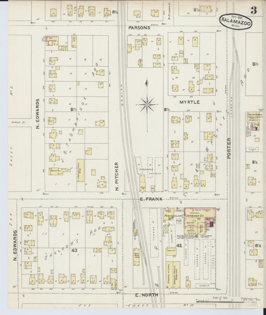 Sanborn Fire Insurance Map from Kalamazoo, Kalamazoo County, Michigan (1891), Sheet #0003 - Historic Sanborn Fire Insurance Map Print, vintage old map wall art, antique decor, genealogy gift, Michigan Michigan map
