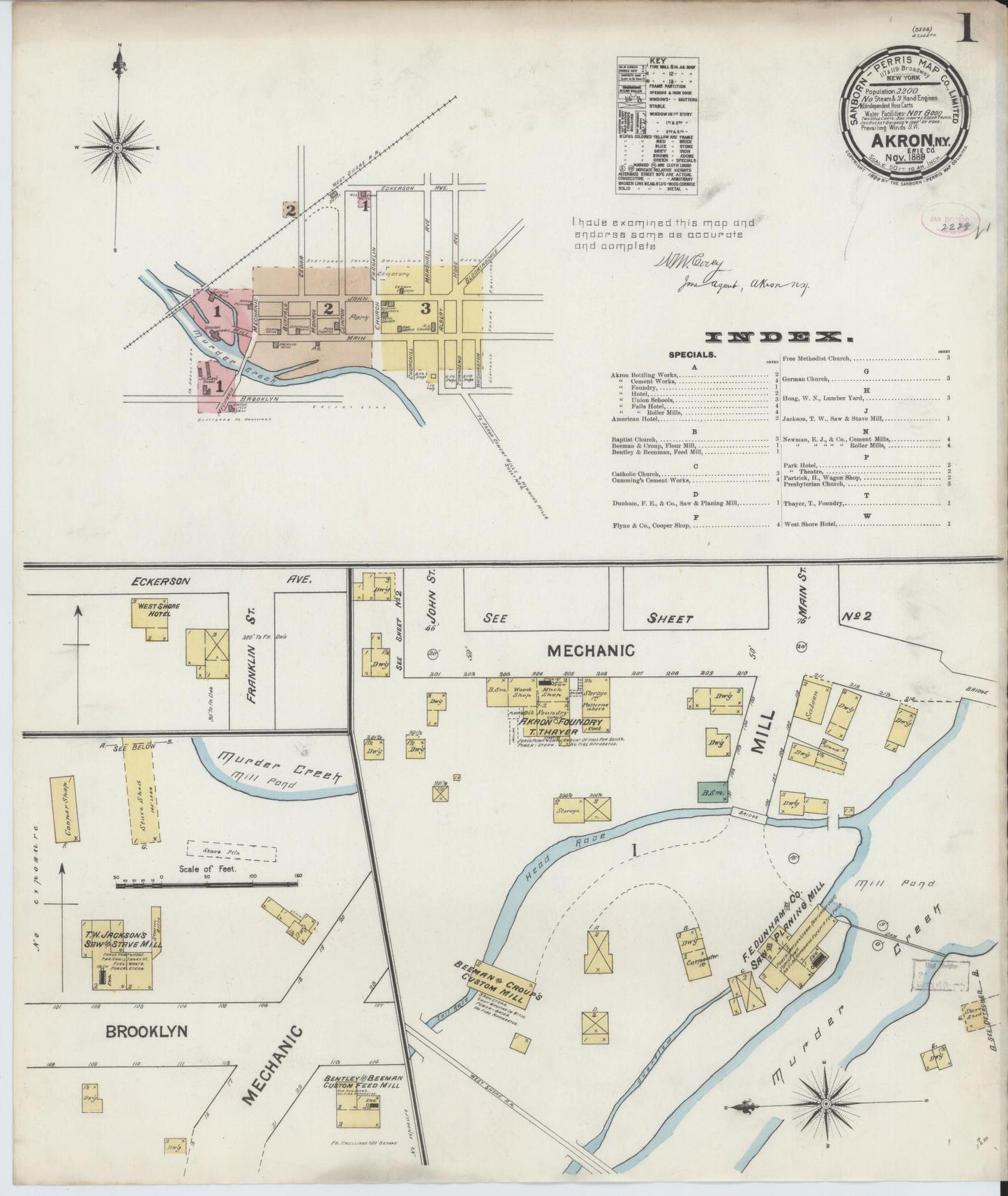 Sanborn Fire Insurance Map from Akron, Erie County, New York (1889), Sheet #0001 - Complete Map Set gallery image, historic Sanborn map, vintage wall art, New York New York