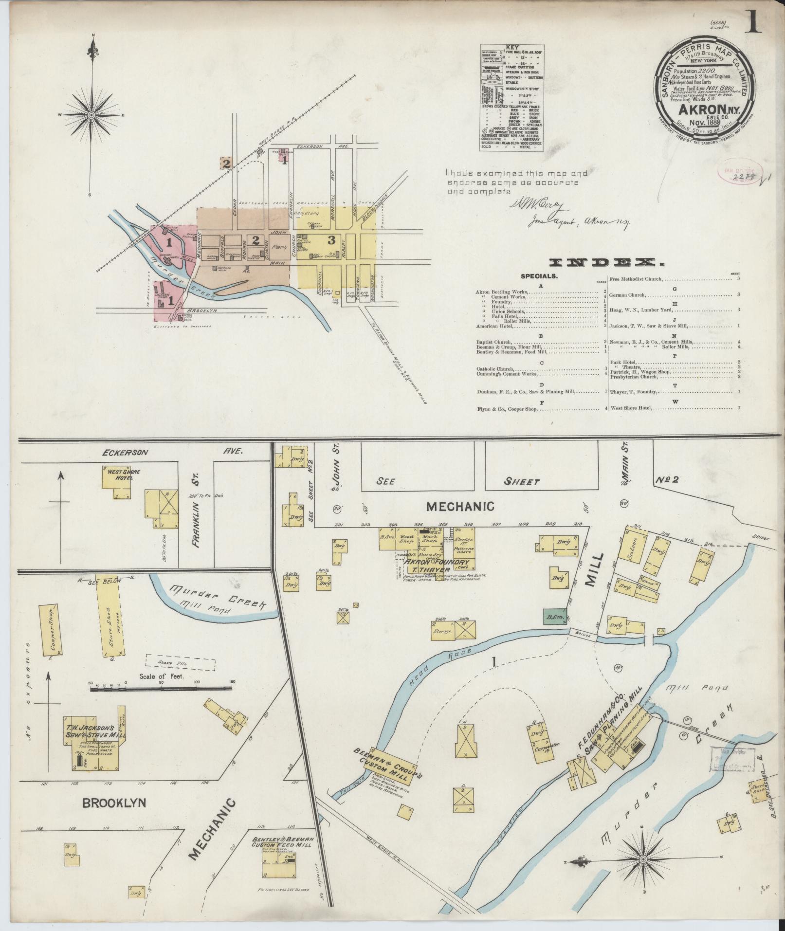 Sanborn Fire Insurance Map from Akron, Erie County, New York (1889), Sheet #0001 - Complete Map Set gallery image, historic Sanborn map, vintage wall art, New York New York