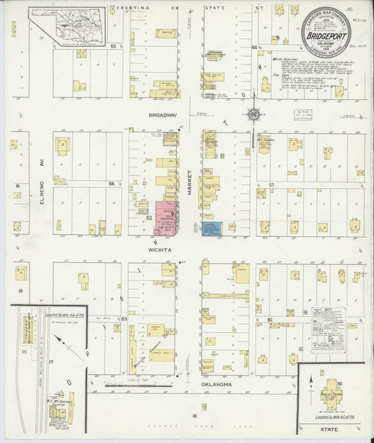 Sanborn Fire Insurance Map from Bridgeport, Caddo County, Oklahoma (1916), Sheet #0001 - Historic Sanborn Fire Insurance Map Print, vintage old map wall art, antique decor, genealogy gift, Oklahoma Oklahoma map
