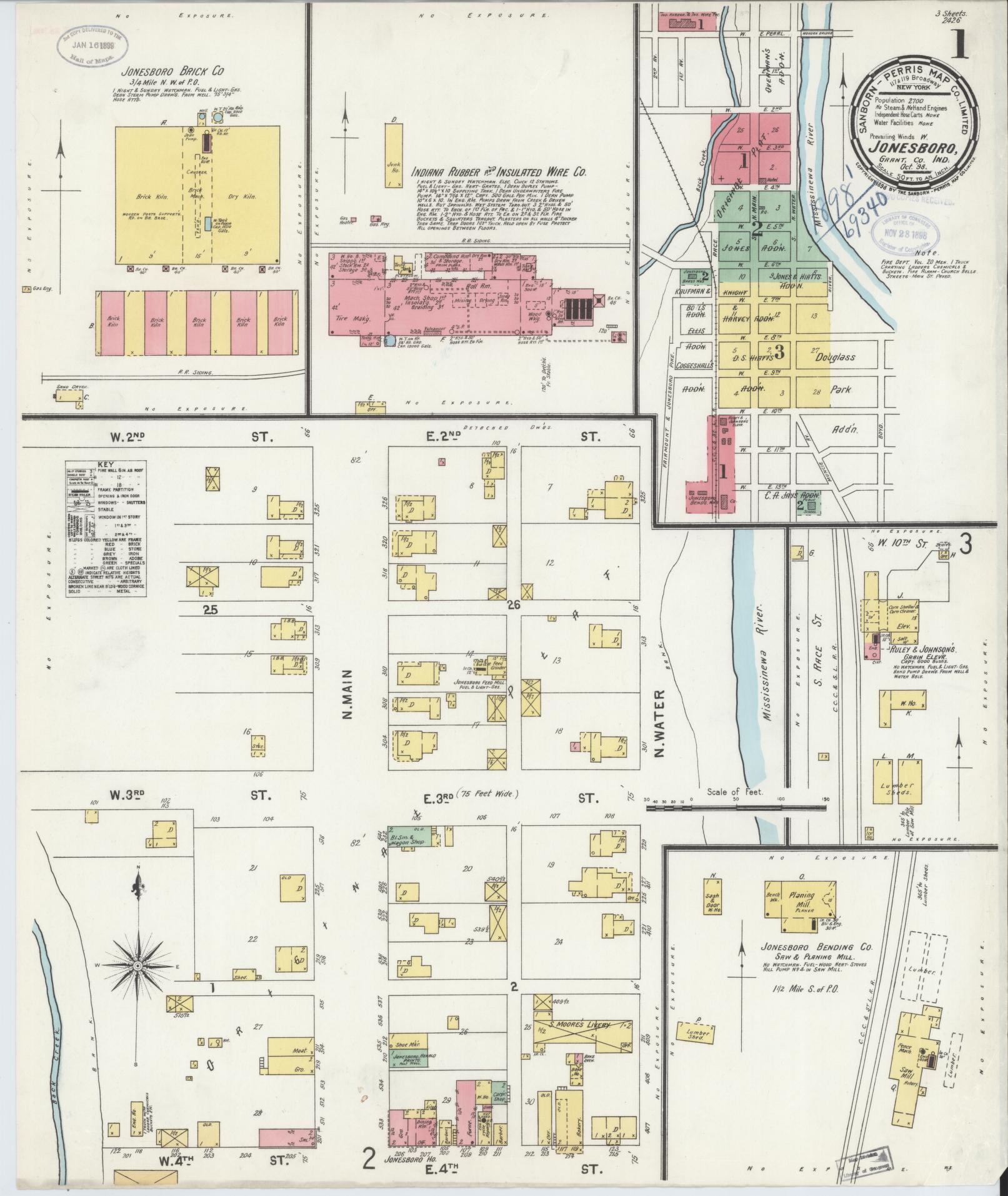 Sanborn Fire Insurance Map from Jonesboro, Grant County, Indiana (1898), Sheet #0001 - Complete Map Set gallery image, historic Sanborn map, vintage wall art, Indiana Indiana