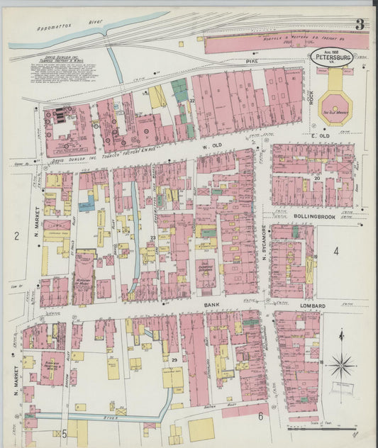 Sanborn Fire Insurance Map from Petersburg, Independent Cities, Virginia (1908), Sheet #0003 - Historic Sanborn Fire Insurance Map Print, vintage old map wall art, antique decor, genealogy gift, Virginia Virginia map