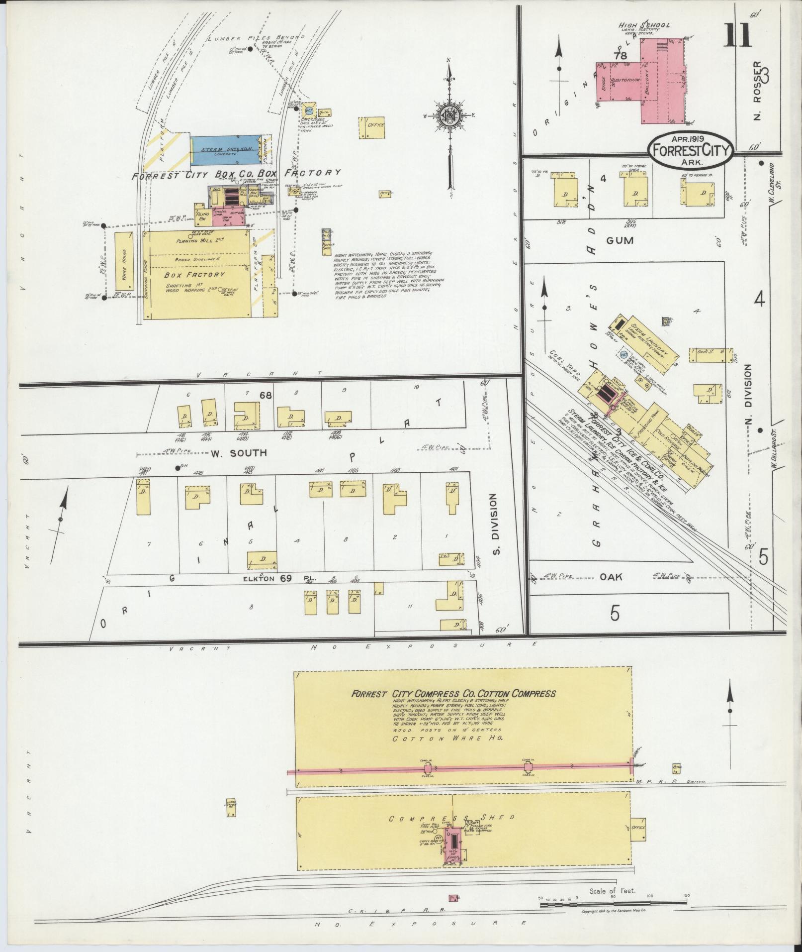 Sanborn Fire Insurance Map from Forrest City, Saint Francis County, Arkansas (1919), Sheet #0011 - Historic Sanborn Fire Insurance Map Print, vintage old map wall art, antique decor, genealogy gift, Arkansas Arkansas map