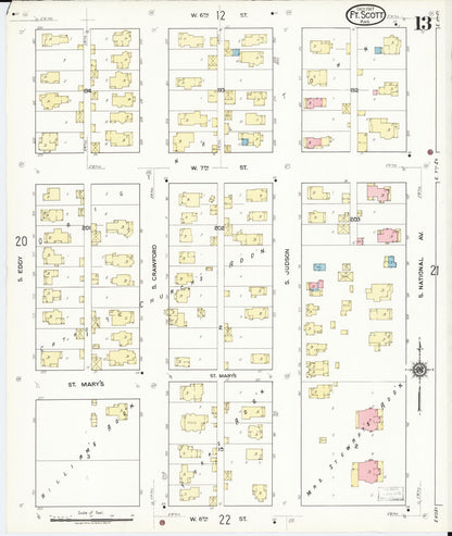 Sanborn Fire Insurance Map from Fort Scott, Bourbon County, Kansas (1917), Sheet #0013 - Complete Map Set gallery image, historic Sanborn map, vintage wall art, Kansas Kansas