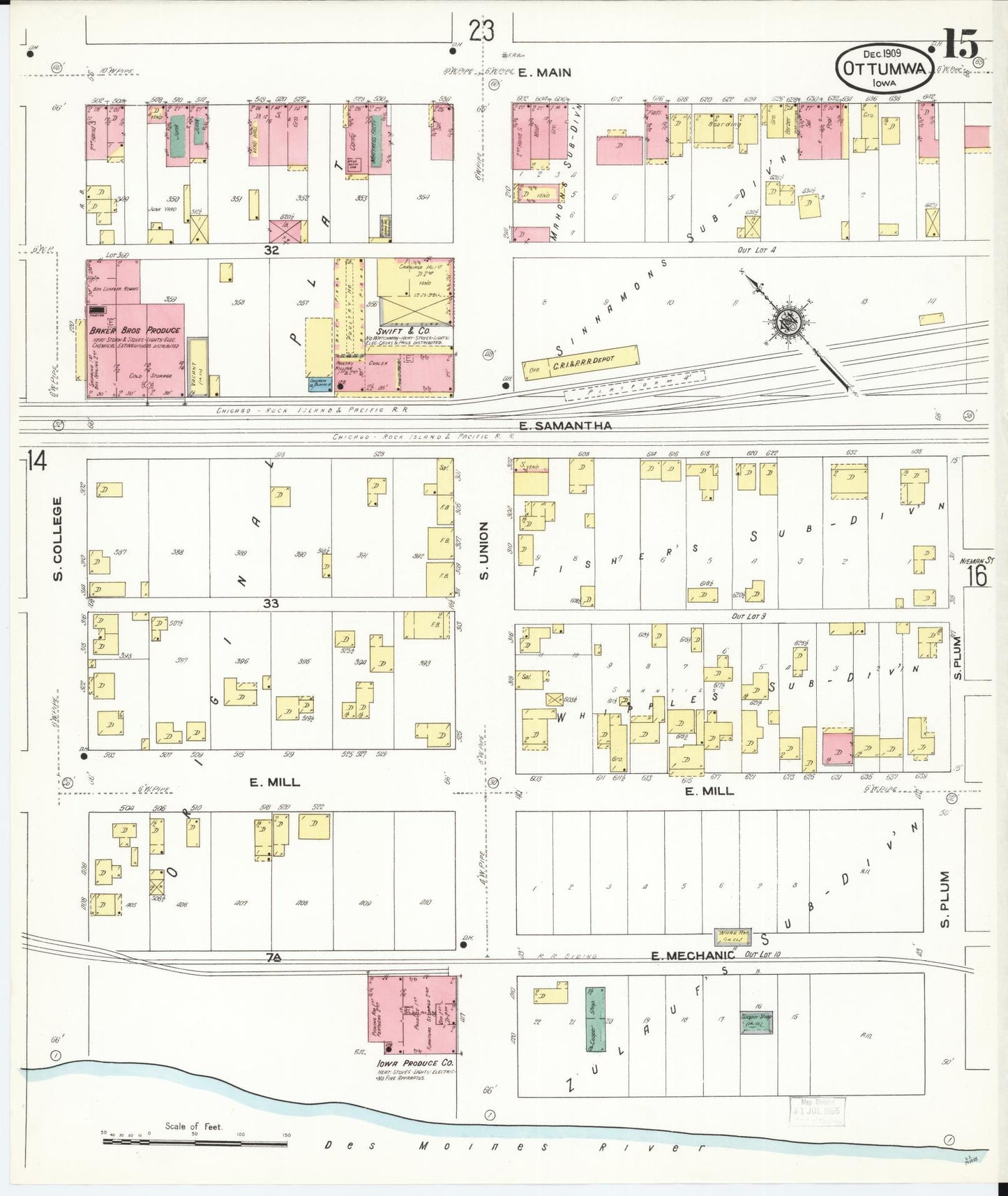 Sanborn Fire Insurance Map from Ottumwa, Wapello County, Iowa (1909), Sheet #0015 - Historic Sanborn Fire Insurance Map Print, vintage old map wall art