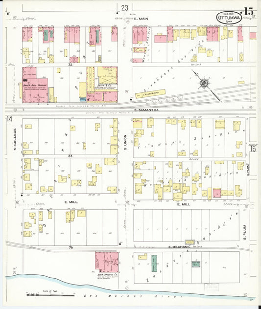 Sanborn Fire Insurance Map from Ottumwa, Wapello County, Iowa (1909), Sheet #0015 - Historic Sanborn Fire Insurance Map Print, vintage old map wall art