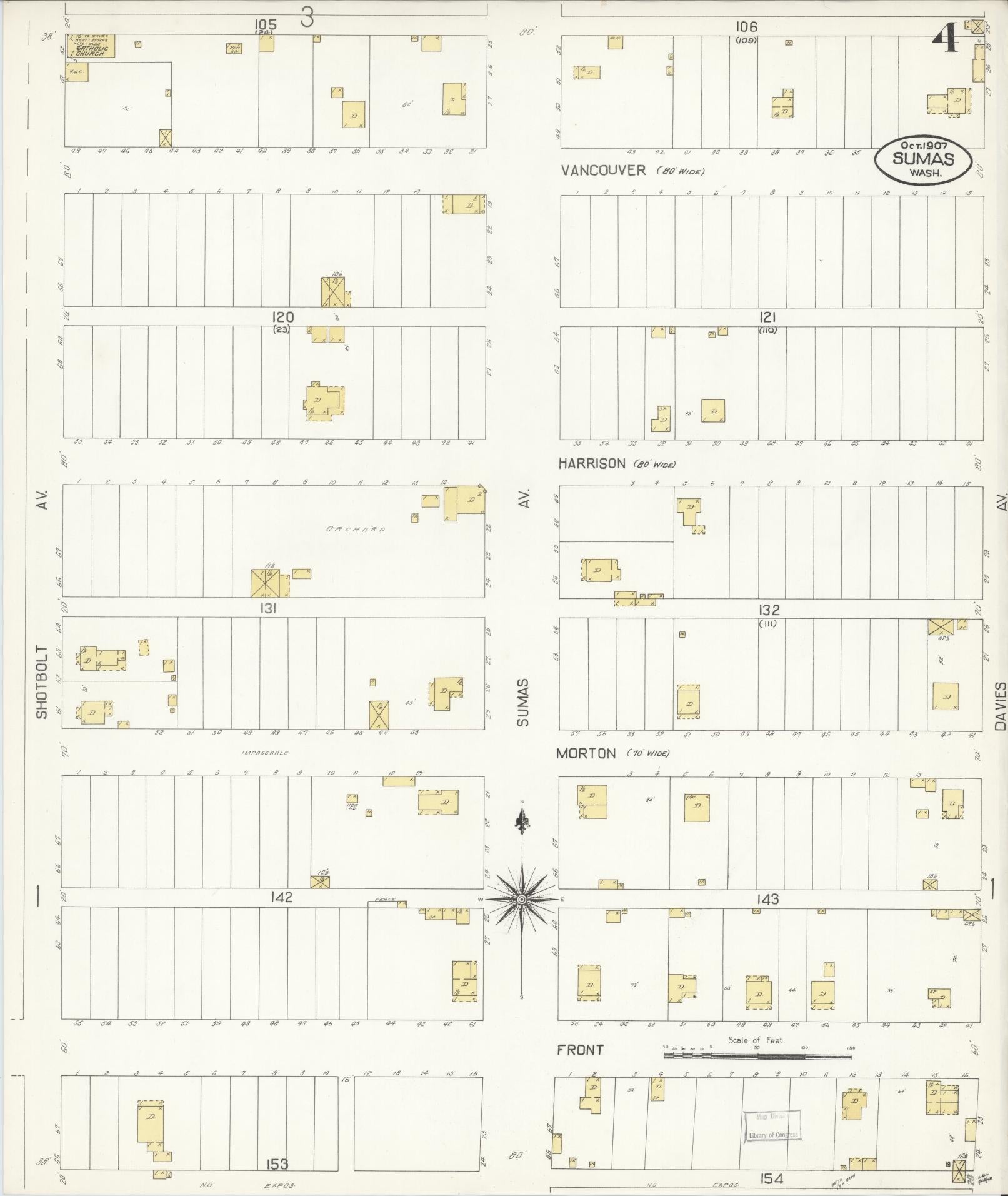 Sanborn Fire Insurance Map from Sumas, Whatcom County, Washington (1907), Sheet #0004 - Historic Sanborn Fire Insurance Map Print, vintage old map wall art, antique decor, genealogy gift, Washington Washington map