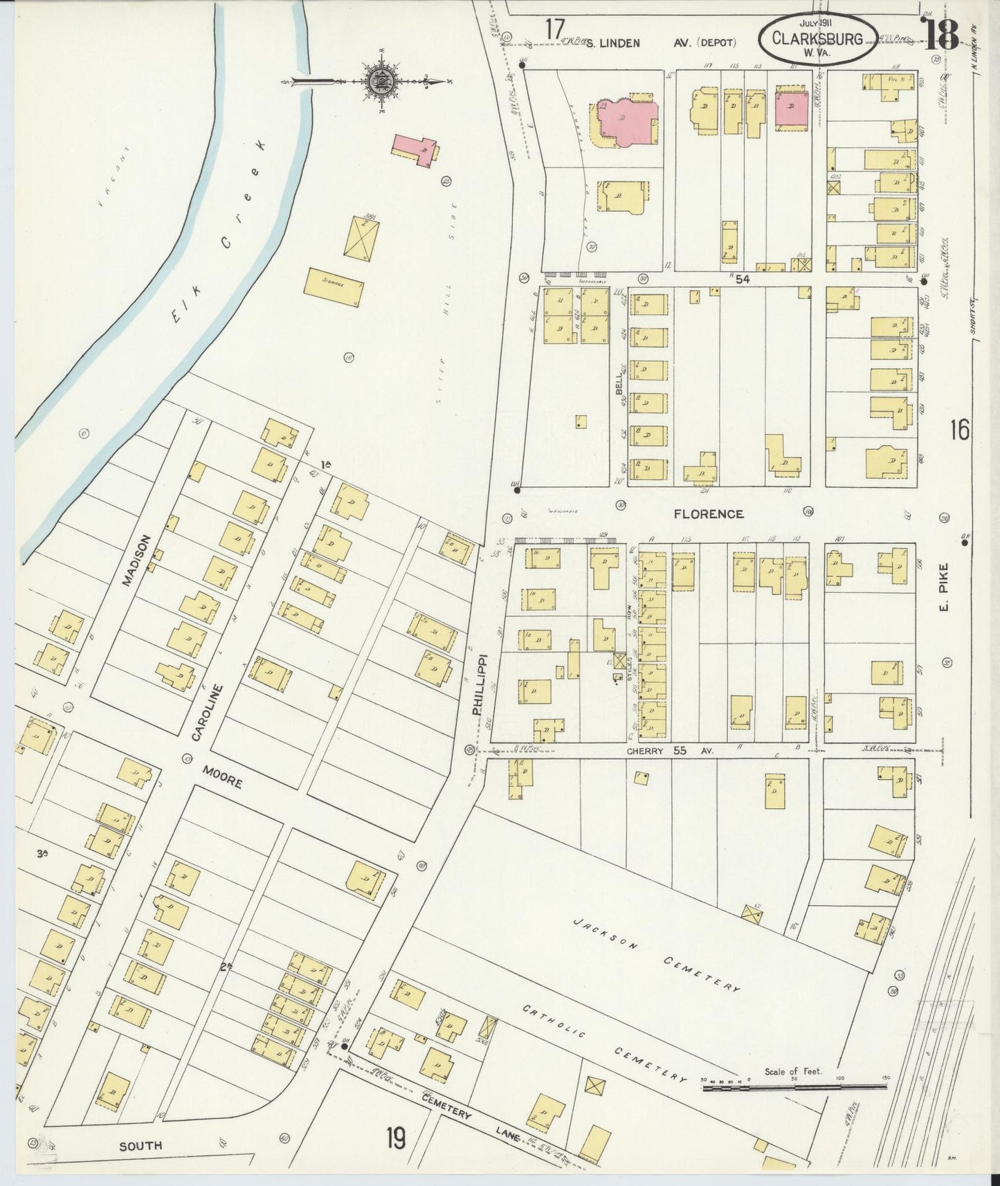 Sanborn Fire Insurance Map from Clarksburg, Harrison County, West Virginia (1911), Sheet #0018 - Complete Map Set gallery image, historic Sanborn map, vintage wall art, West Virginia West Virginia