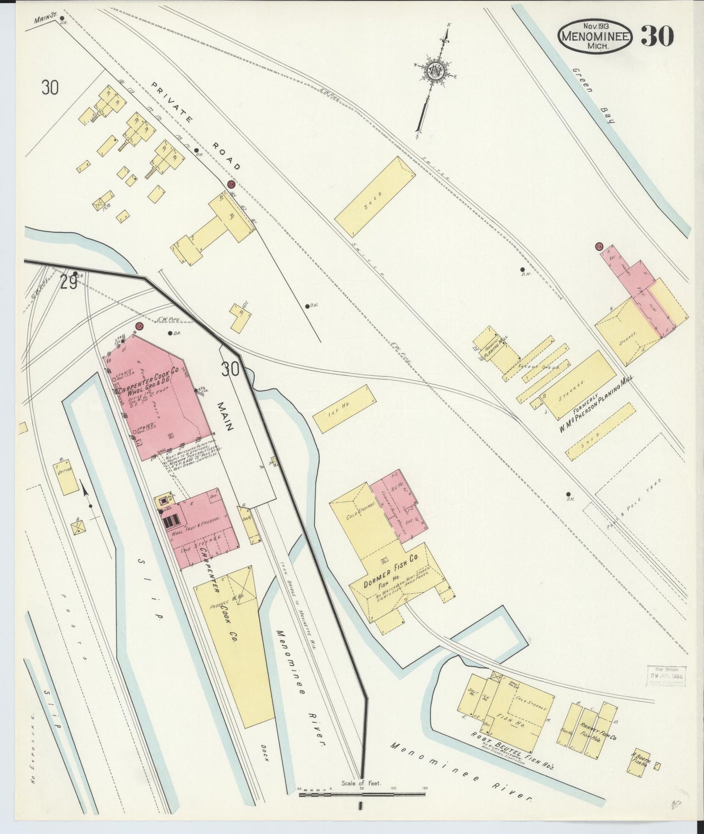 Sanborn Fire Insurance Map from Menominee, Menominee County, Michigan (1913), Sheet #0030 - Complete Map Set gallery image, historic Sanborn map, vintage wall art, Michigan Michigan