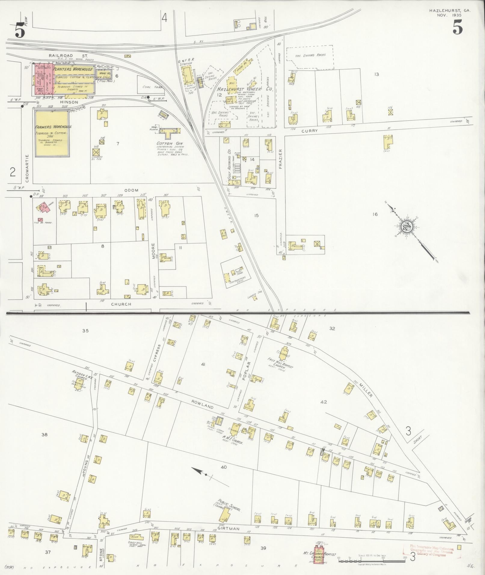 Sanborn Fire Insurance Map from Hazlehurst, Jeff Davis County, Georgia (1935), Sheet #0005 - Historic Sanborn Fire Insurance Map Print, vintage old map wall art, antique decor, genealogy gift, Georgia Georgia map