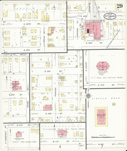 Sanborn Fire Insurance Map from Pittsburg, Crawford County, Kansas (1913), Sheet #0029 - Historic Sanborn Fire Insurance Map Print, vintage old map wall art, antique decor, genealogy gift, Kansas Kansas map