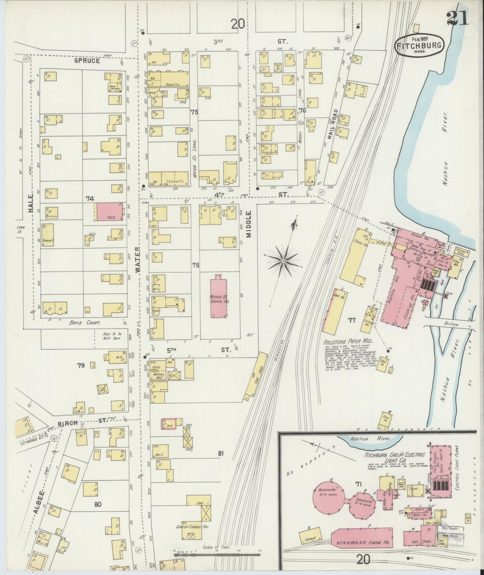 Sanborn Fire Insurance Map from Fitchburg, Worcester County, Massachusetts (1897), Sheet #0021 - Complete Map Set gallery image, historic Sanborn map, vintage wall art, Massachusetts Massachusetts